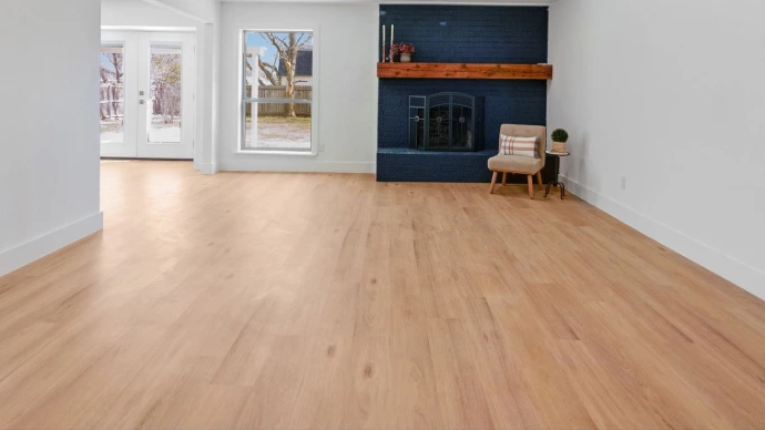 LVP floor with blue repainted fireplace